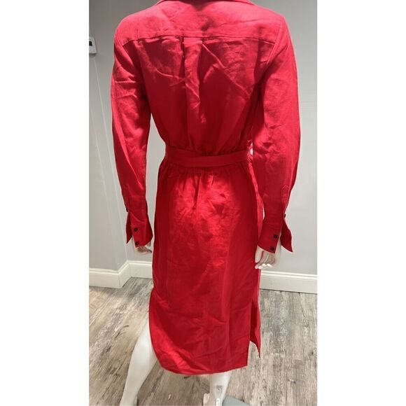 Reiss Emily Red Linen Blend Belted Midi Dress Size 2 - Picture 11 of 11